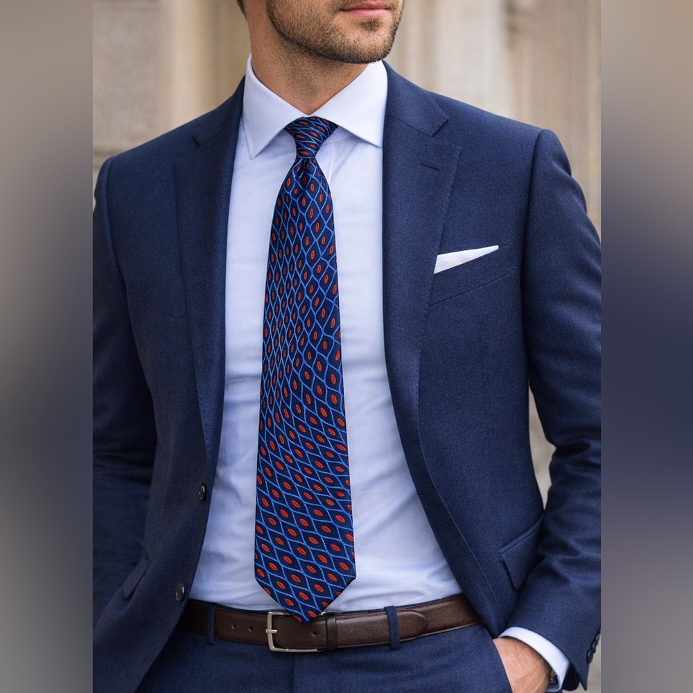 Österreichische Galerie Belvedere Silk Tie Blue Red Geometric Art Museum 58”